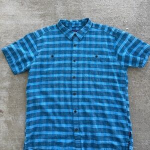Patagonia Men’s Back Step Shirt Blue Checkered Hemp/ Organic Cotton Blend Sz XL